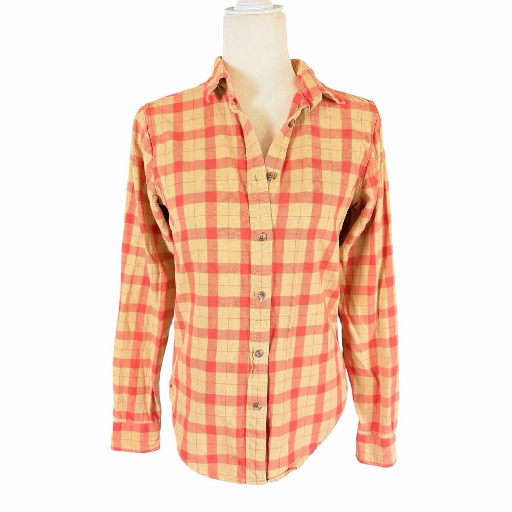 FILSON Womens Lightweight Cotton Flannel Alaskan Guide Plaid Shirt S Tan Hiking